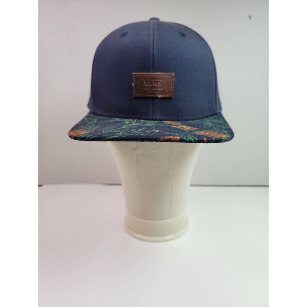 Vans Off The Wall Navy Floral Snapback Hat Cap Leather Patch Adjustable